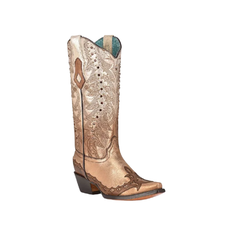 YEAR-End Clearance Corral Women's Faded Bone Overlay & Embroidery Snip Toe Boots