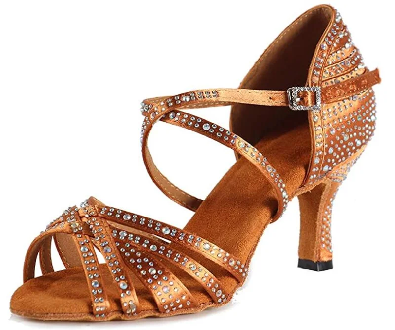Today Only Dark Tan Rhinestone Ballroom Shoes Salsa Latin Dancing Shoes