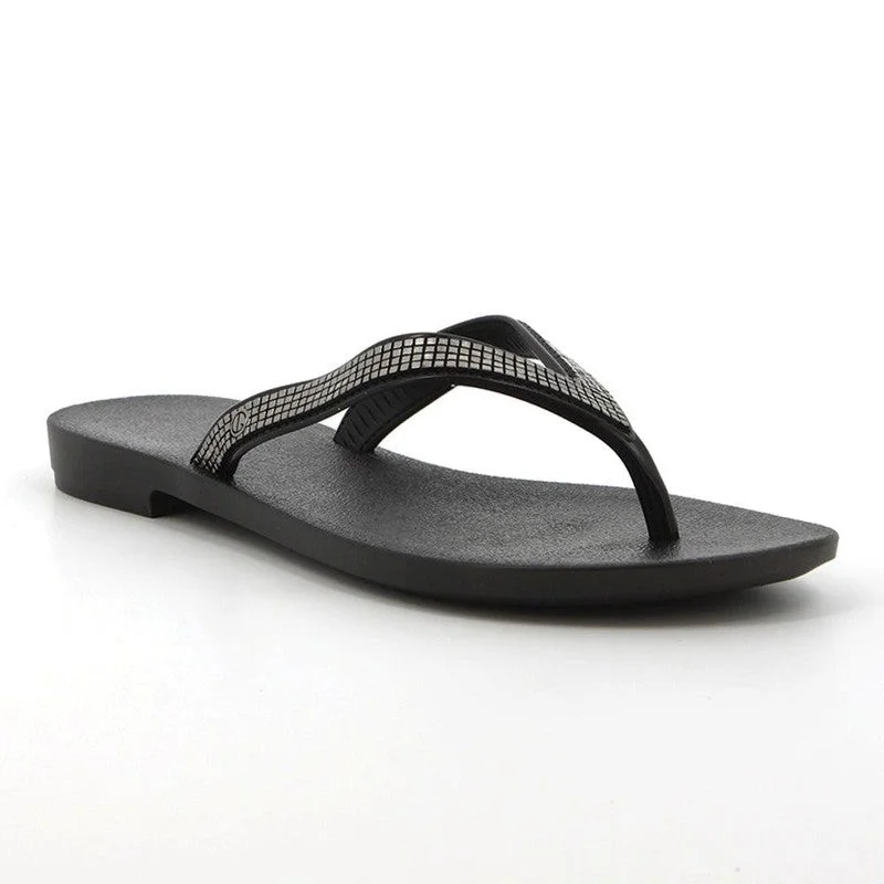Last Chance Grendha Nene Glitter Slip On Thong Sandals - Black