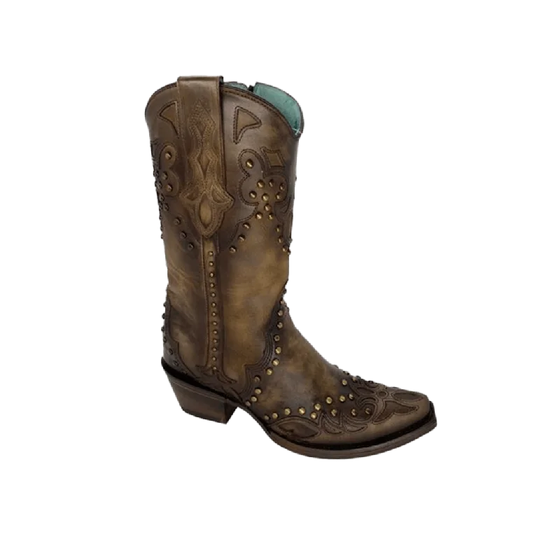 Epic Value Corral Women's Maple Overlay Studded Western Boots