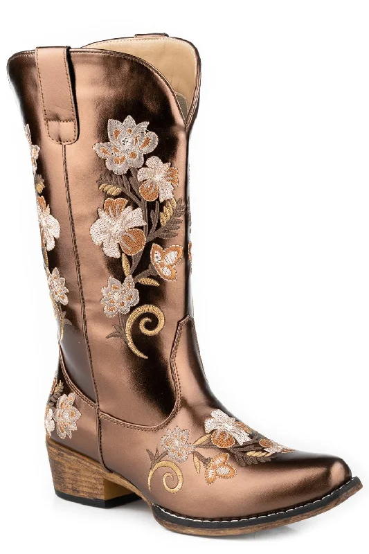 Sale Event Roper Womens Riley Floral Metallic Brown Faux Leather Cowboy Boots